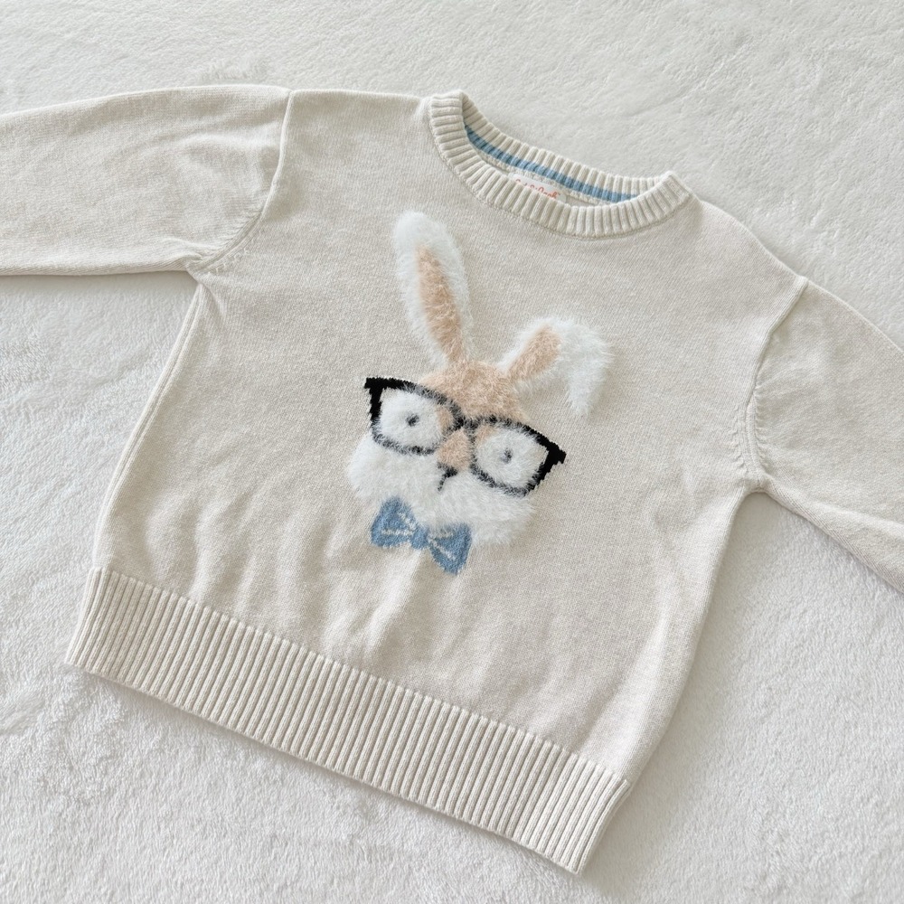 Cat‎ & Jack Bunny Rabbit Sweater 3T Cream Cotton Easter Glasses Bow Tie Cute